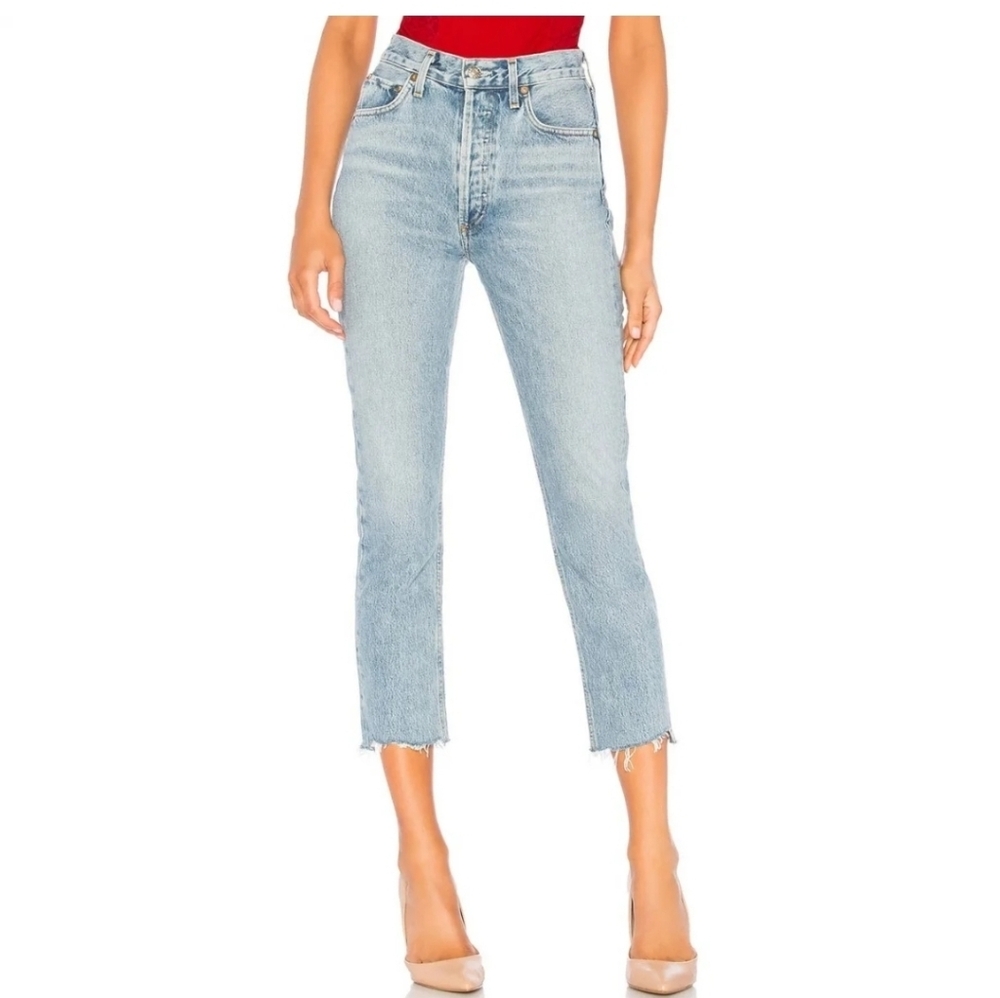Agolde riley crop jeans Raw hem Light Blue Women's Jeans Sz 26